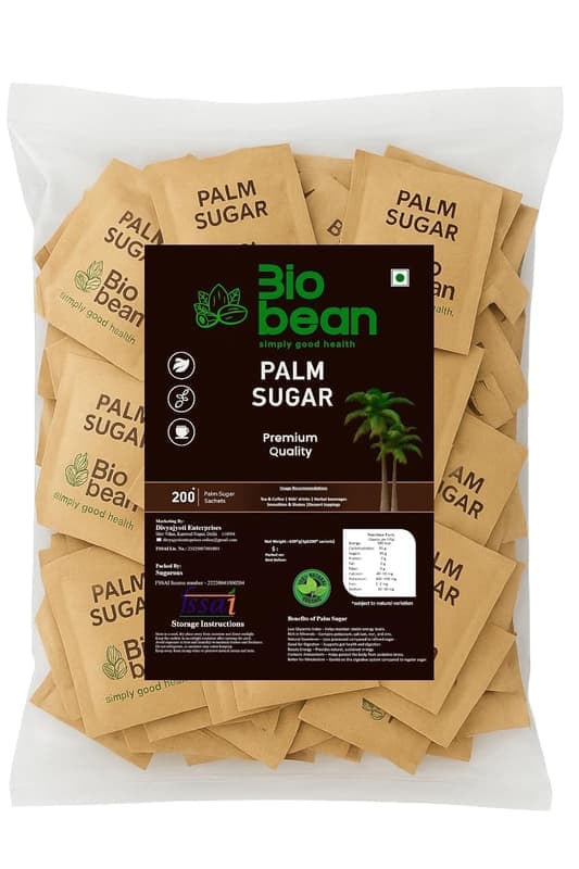Bio bean Palm Sugar, Individual Sachets β Pack of 200 (0.03 g Each) | Natural Sweetener | Pure & Unrefined | Perfect for Tea, Coffee & Beverages β image 1