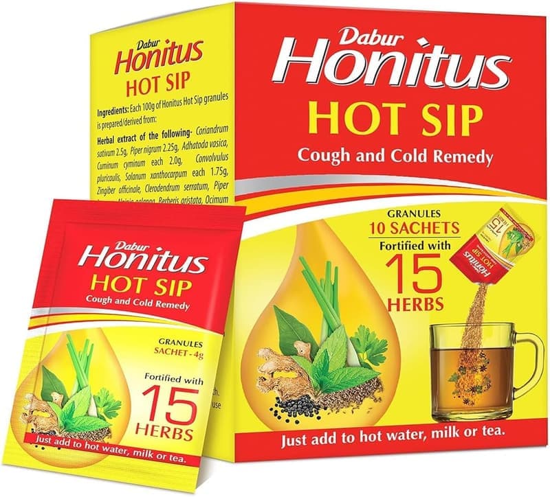 Dabur Honitus Hot Sip: 100% Ayurvedic Kadha | Provides Instant Relief from Cough and Cold (4gm*Pack of 30 Sachets) Pack 450 Sachets β image 1