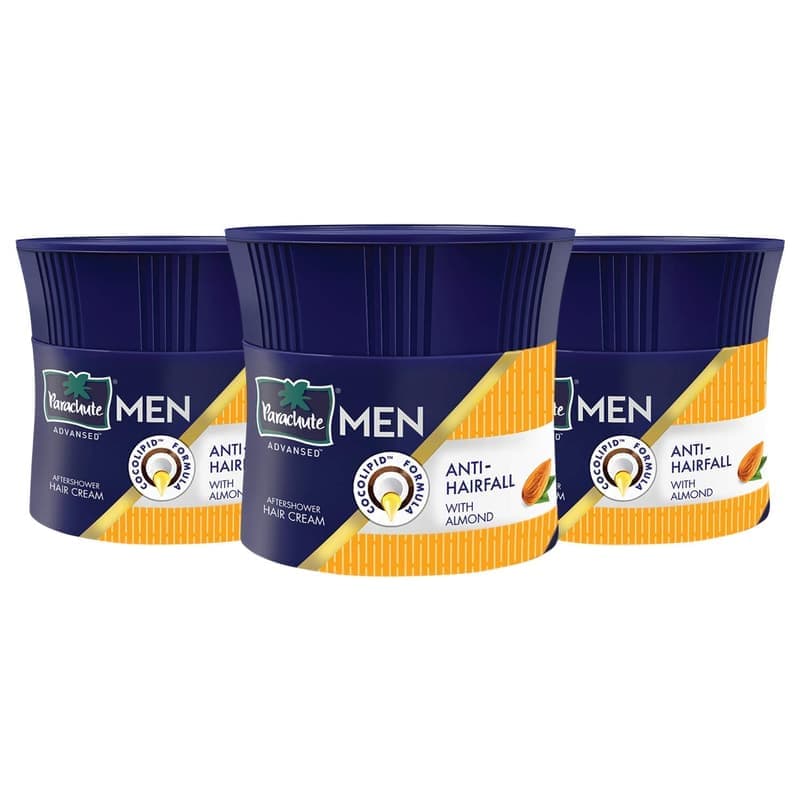 Parachute Advansed Anti Hairfall Hair Cream with Almond & Coconut For Men |Smooth, Shiny, Conditioned Hair | Controls Hairfall, Strengthens Hair | Non Sticky| Oil Replacement| 3.3 Fl oz (Pack of 3) β image 1