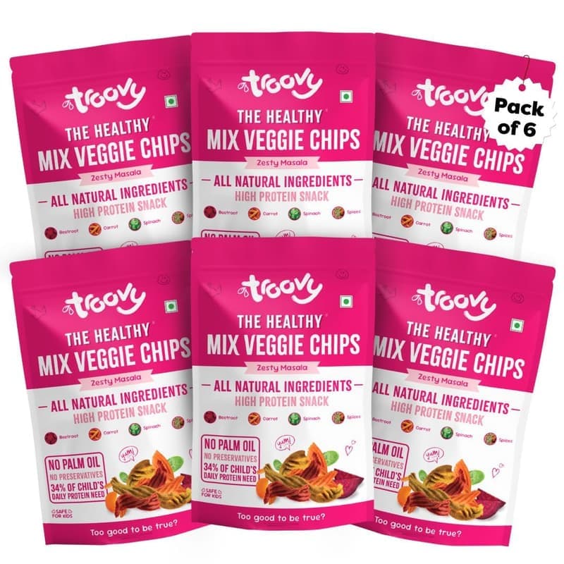 Troovy Healthy Masala Vegetable Chips | Tasty & High Protein Snacks | 30% Of Protein Needs | No Palm Oil, Cholesterol or Trans Fats | No Junk & Chemicals | 70g (Pack of 6) β image 1