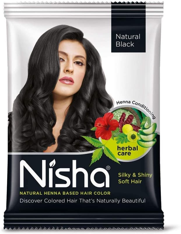 Nisha Natural Henna Based Hair Color Powder, Natural Black, Grey Hair Coverage, Long Lasting Color, 10g Sachets (Pack of 10) β image 1
