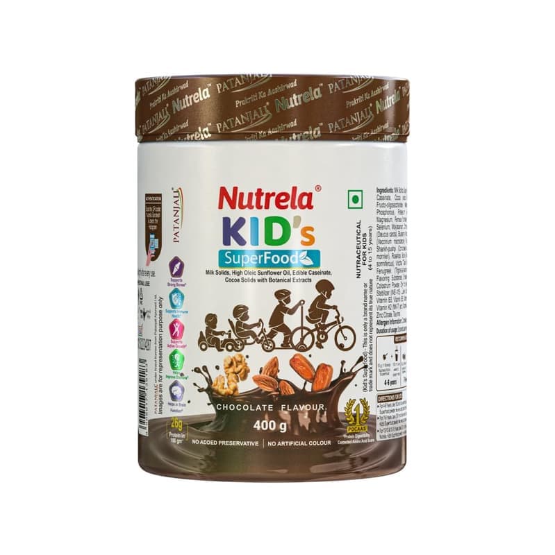 Nutrela Kids Protein Powder - 400g, Chocolate Flavour | Helps in Memory and Brain Development | Improve Muscle Mass, Bone and Teeth Strength โ image 1