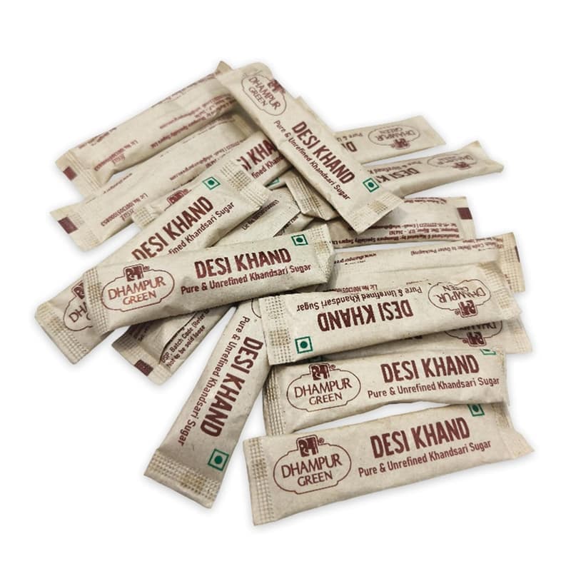 Dhampur Green Desi Khand Sugar Sachets 1Kg (5g x 200) | Natural Unrefined Khandsari Sugar | Healthy Alternative to White Sugar | Single Serve Sachets for Tea & Coffee | Ideal for Hotels, Cafes & Offices β image 1