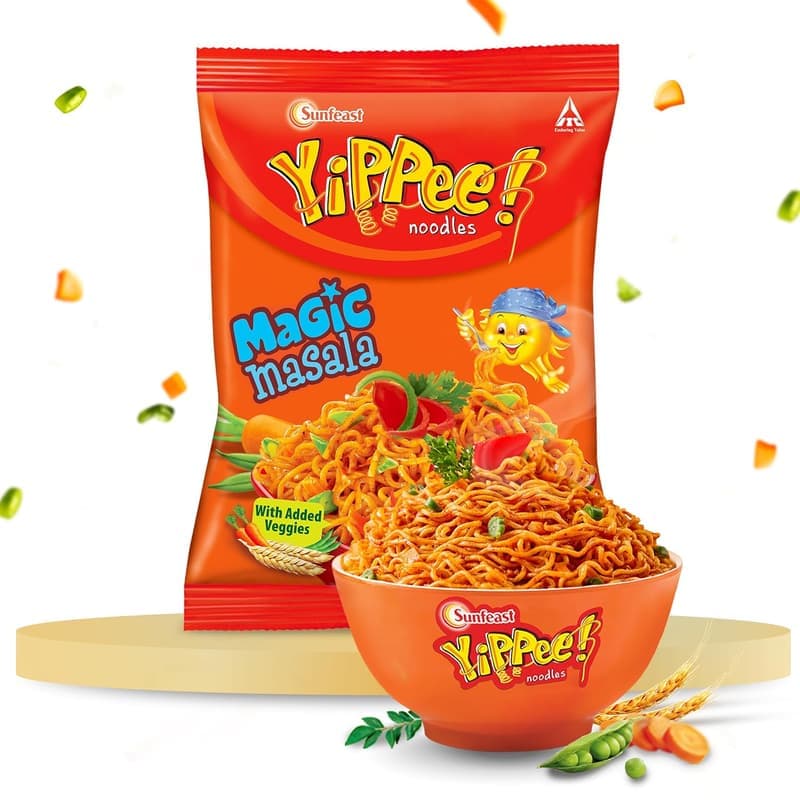 Sunfeast Yippee! Magic Masala Instant Noodles with Real Vegetables, Long Non-Sticky Noodles, Quick & Tasty Snack, 70 g (Pack of 10) β image 1