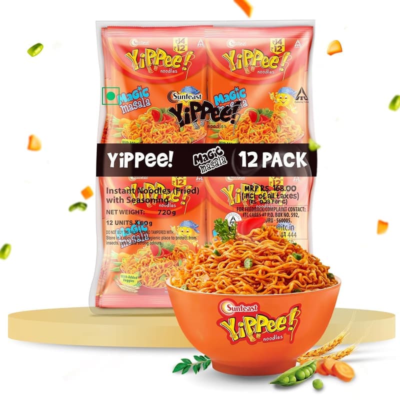 Sunfeast Yippee! Magic Masala Long, Slurpy Noodles with Real Vegetables and Nutrients 12 X 70Gram Pack,840 Grams β image 1
