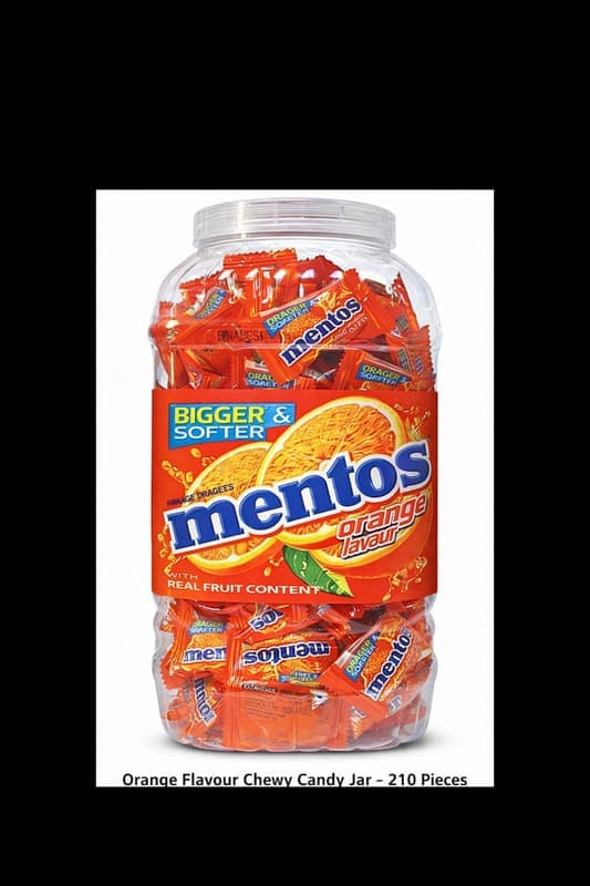 Mentos Orange Flavour Chewy Candy Jar – 210 Pieces (646 g) | Fruity Soft Chews (no jar) — image 1