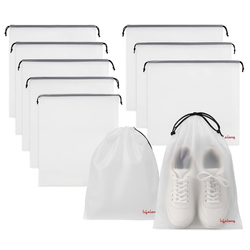 Lifelong Shoe Bags for Travel, Drawstring Travel Shoe Bags for Packing, Dustproof Portable Travel Shoe Storage Bag for Men and Women, Clear, Large, 10 Pack β image 1