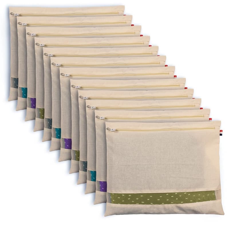 SOLSTICE Cotton Saree Bags/Covers For Storage Set Of - 12 Big Size Single (16 X 14 Inches) With Zip Closure For Clothes Bags And Wardrobe Organizer With Transparent Mesh Window, Beige β image 1