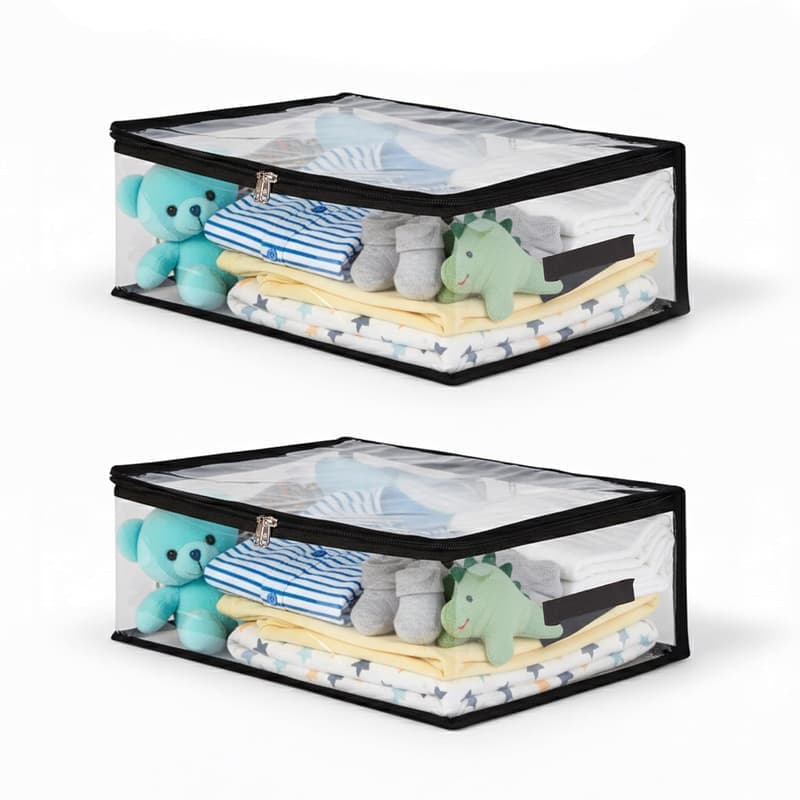 Transparent Plastic Clothes Storage Bag(Pack of 2) ,Clothes Organiser for Wardrobe , Saree Covers with zip ,Saree Organizer for Wardrobe ,Saree Bags Storage (PACK OF 2) β image 1