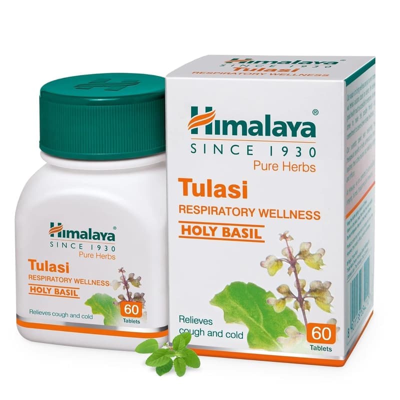 Himalaya Wellness Pure Herbs Tulasi Respiratory Wellness , Holy Basil ,Relieves cough and cold, -Pack of 60 Tablets β image 1