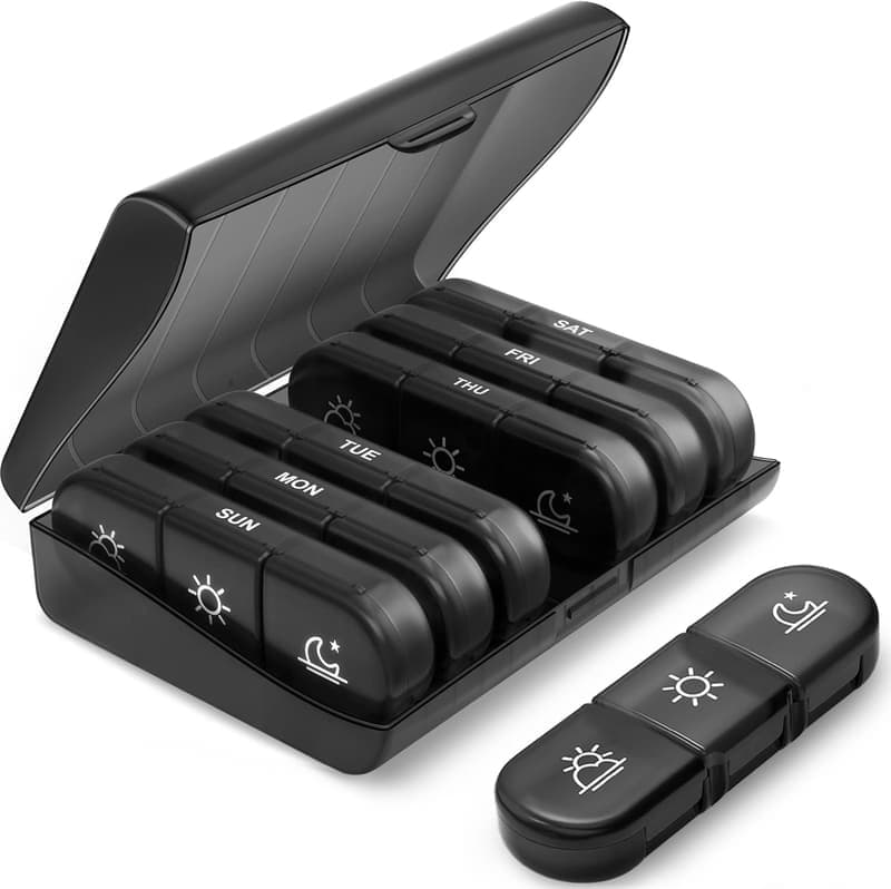 INKULTURE Weekly Medicine Organizer Box 03 Times a Day, Tablets Container Case Travel Pill Box For 07 days , Black , 01 Pcs β image 1
