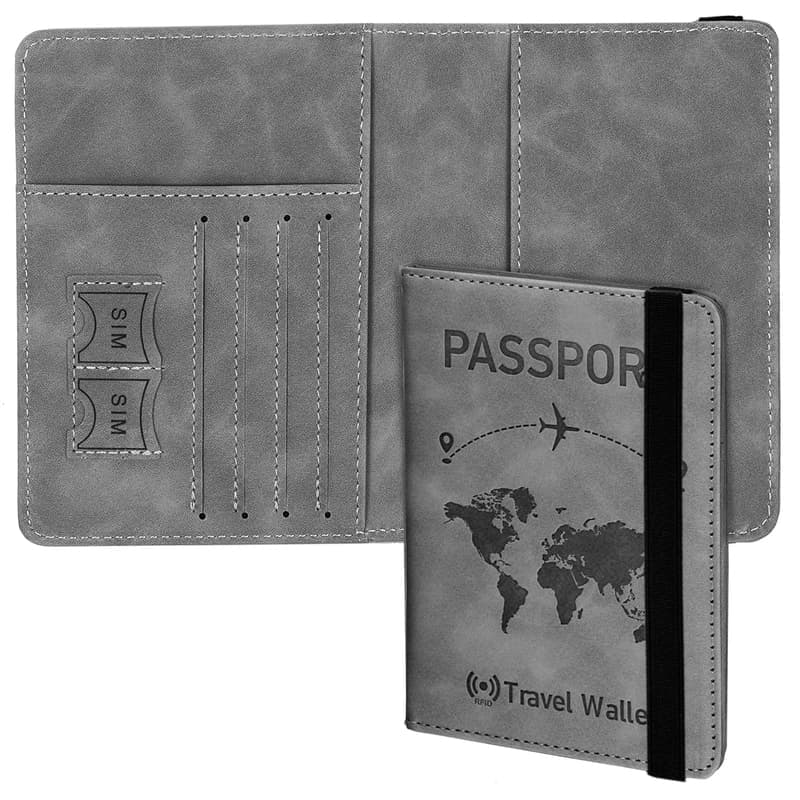 DAHSHA Grey RFID Blocking PU Leather Travel Passport Holder Cover Travel Wallet Organiser Passport Case Travel Document Organiser for Men & Women(14.58 X 11CM) β image 1