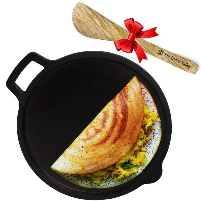 The Indus Valley Super Smooth Cast Iron Tawa with Free Wooden Spatula for Dosa/Chapathi , 27.6cm/10.8 inch, 2.8kg , Induction Friendly , Naturally Nonstick, 100% Pure & Toxin-Free β image 1