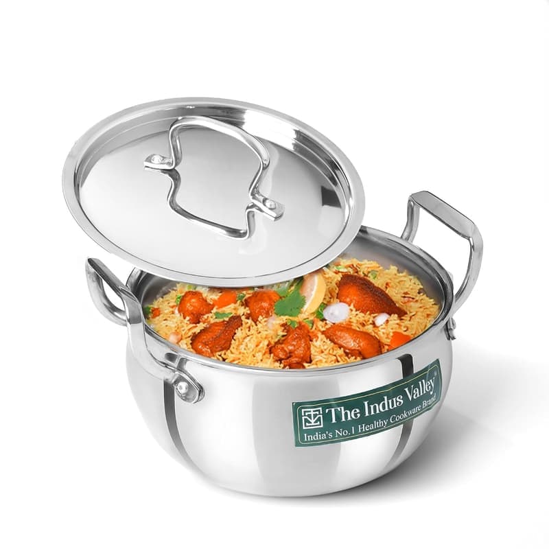 The Indus Valley Triply Stainless Steel Stock Pot 3.6 Litre with SS Lid/Briyani Pot Handi Shaped/Casserole , 20cm/1.38kg , Induction Friendly , 100% Toxin-Free β image 1