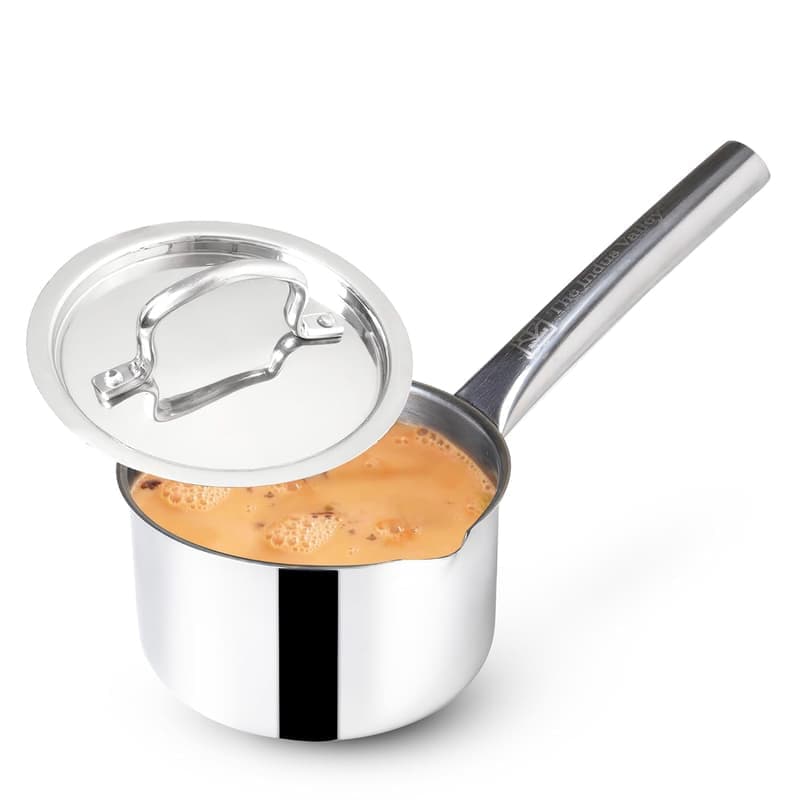 The Indus Valley Stainless Steel Sauce Pan, Tea Pan with Steel Lid, Chai Pan, Small Pan , 14cm/5.5inch, 1.3Ltr, 0.60kg , Induction Friendly , 3-Layer Thick Bottom, 100% Toxin-Free β image 1
