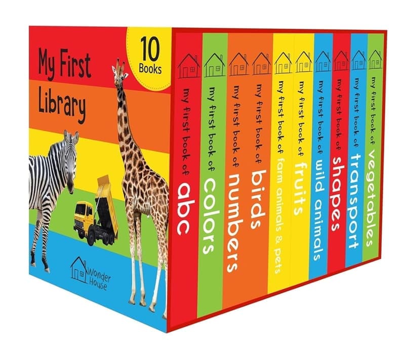 My First Library: Boxset Includes ABC, Numbers, Shapes, Colors, Wild Animals, Farm Animals & Pets, Birds, Fruits, Vegetables & Transport , Early Learning Board Books for Babies, Toddlers & Preschoolers , Ages 0-3 Years Hardcover β image 1