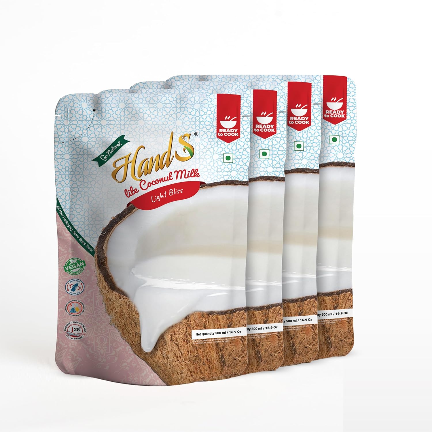 HandS Organic Lite Coconut Milk 12% Fat | Dairy-Free & Plant-Based | Vegan & Keto Friendly | No Preservatives | Ideal for Smoothies, Shakes, Cooking & Baking - 500ml x Pack of 2