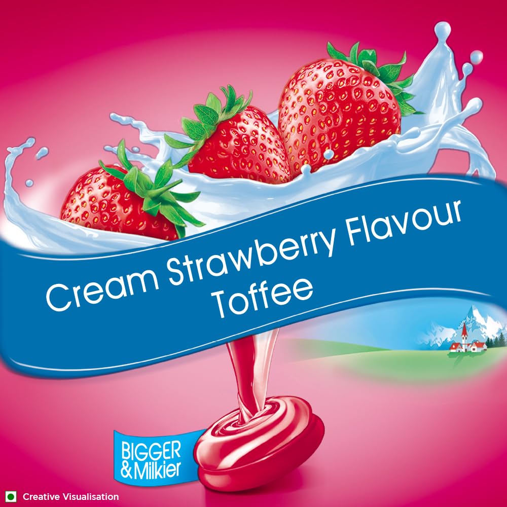 Alpenliebe Gold Cream Strawberry Flavoured Candy Pouch | Rich Creamy Toffees | 90 Pieces | 297 g