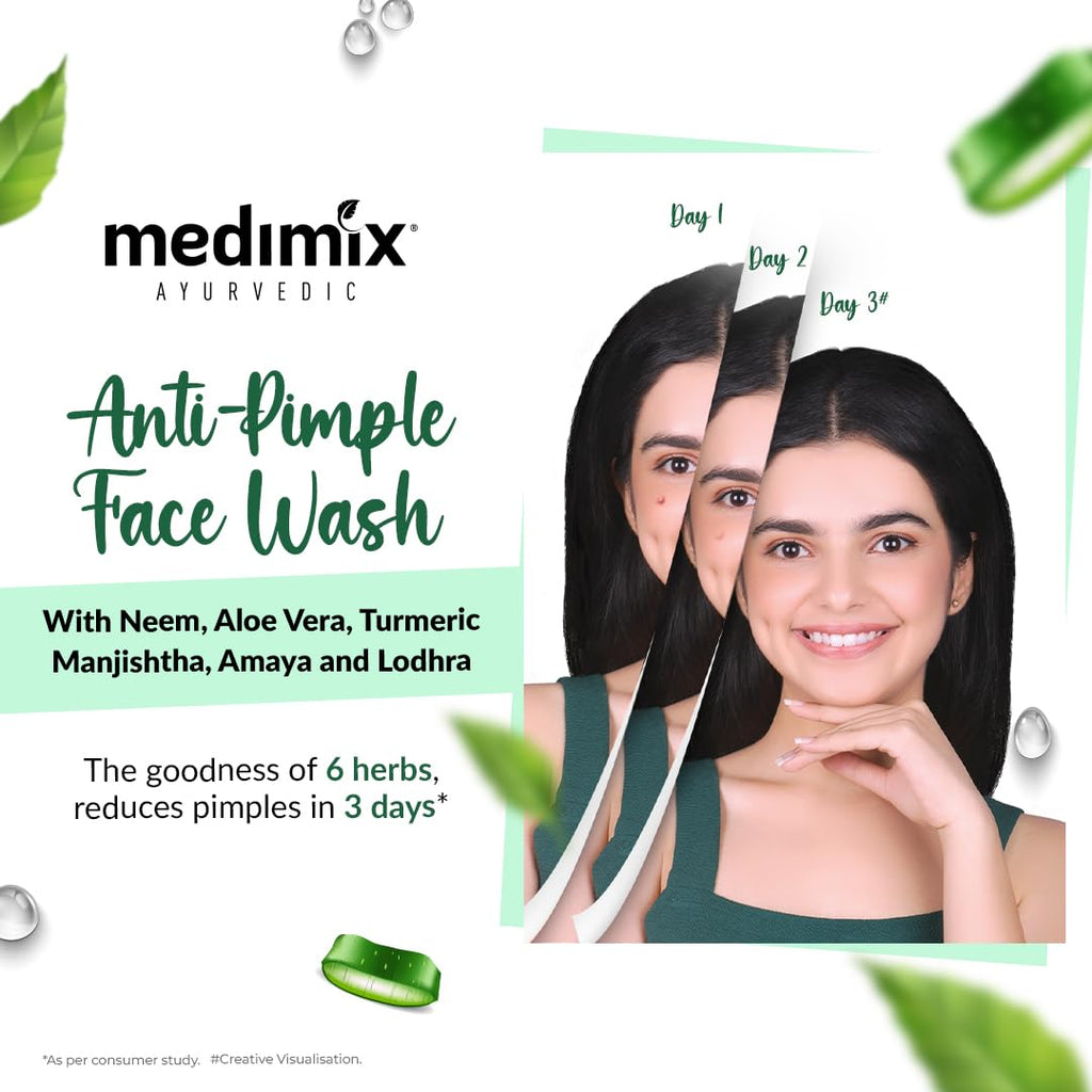 Medimix Ayurvedic Anti Pimple Face Wash (3.5*oz) 100 ml | With Neem, Aloe Vera, and Turmeric | Helps reduce & prevent pimples | Natural | Herbal | Paraben-free | Soap-free |