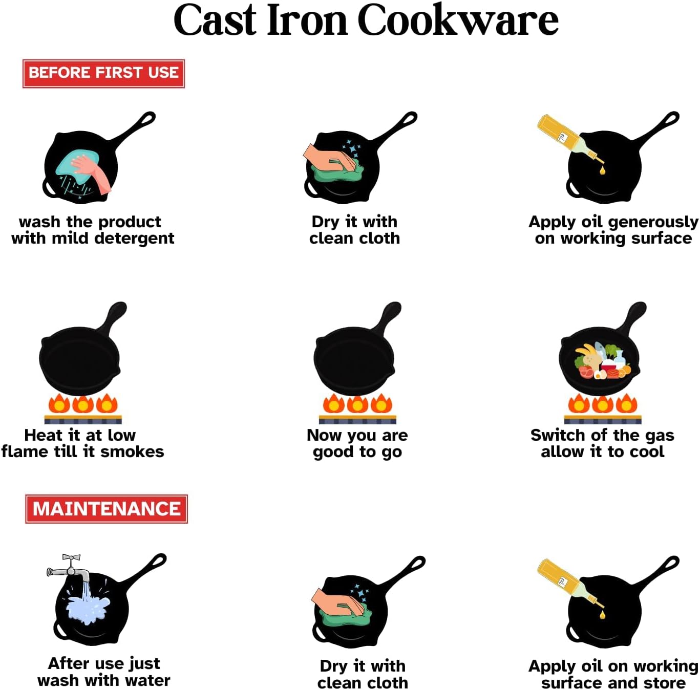 Legacy Pre Seasoned Cast Iron Kadai with Glass Lid, 2.4 liters, 22 cm, Non Stick, 100% Pure, Toxin Free, Safety Sleeve, Rust Proof