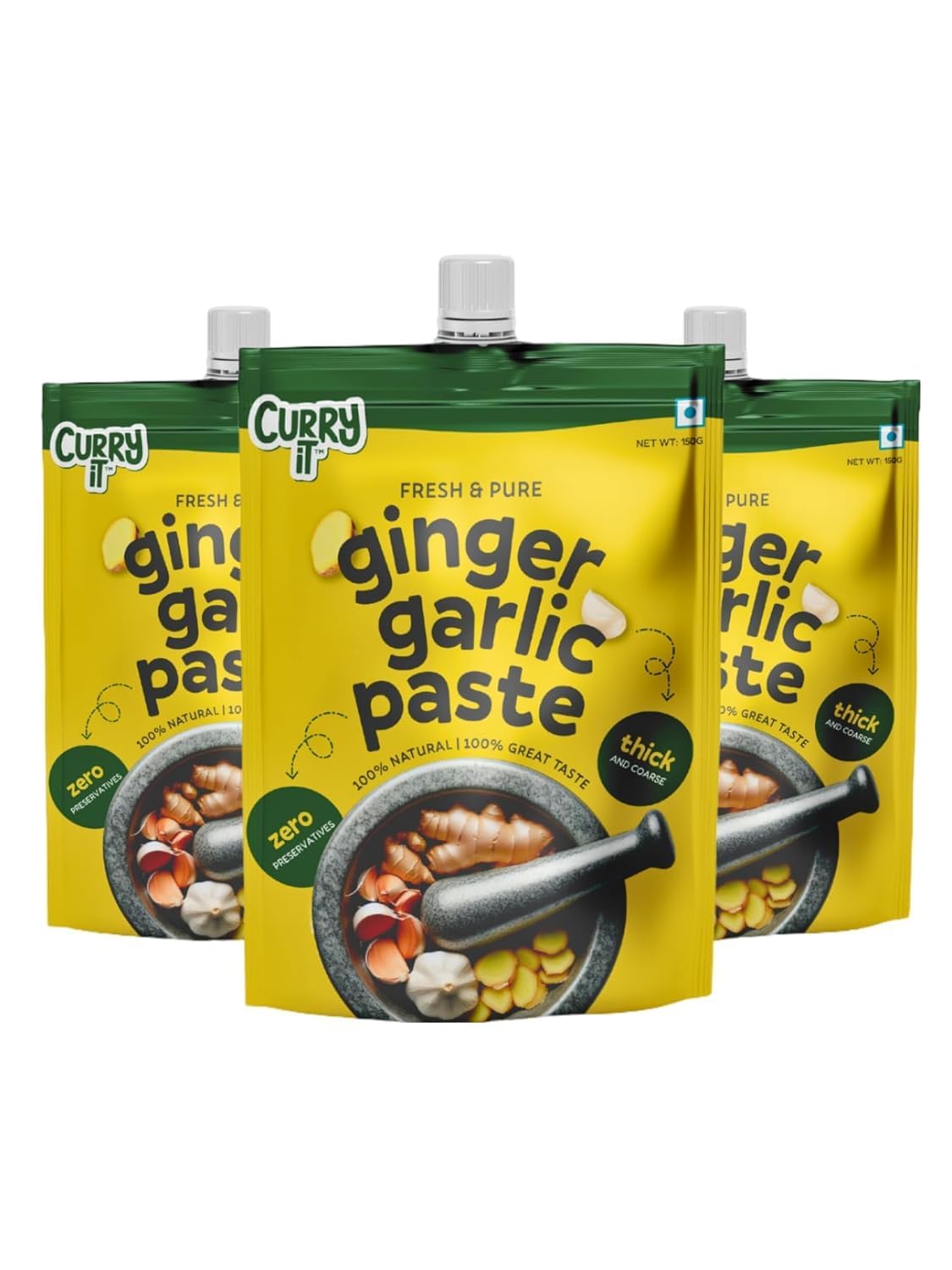 CURRYiT Ginger Garlic Paste, Preservative Free, Fresh Cooking Paste, 450g, Pack of 3