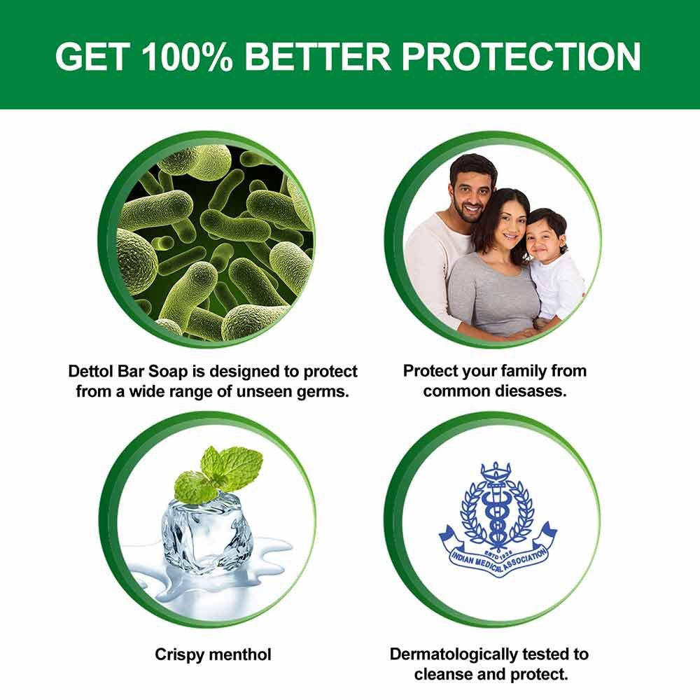 Dettol Cool Antibacterial Bar Soap for Healthy Skin, Refreshing Body Soap with Germ Protection, 125g Each (Pack of 3)