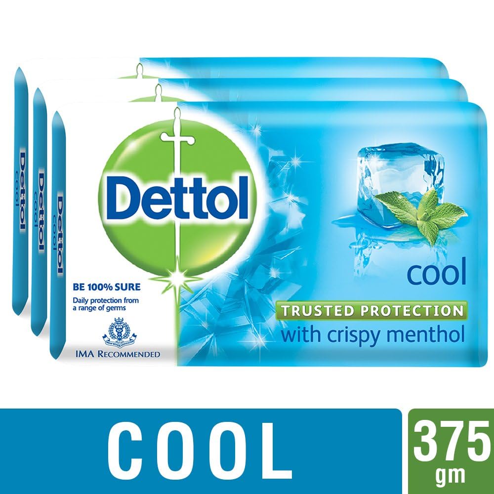 Dettol Cool Antibacterial Bar Soap for Healthy Skin, Refreshing Body Soap with Germ Protection, 125g Each (Pack of 3)