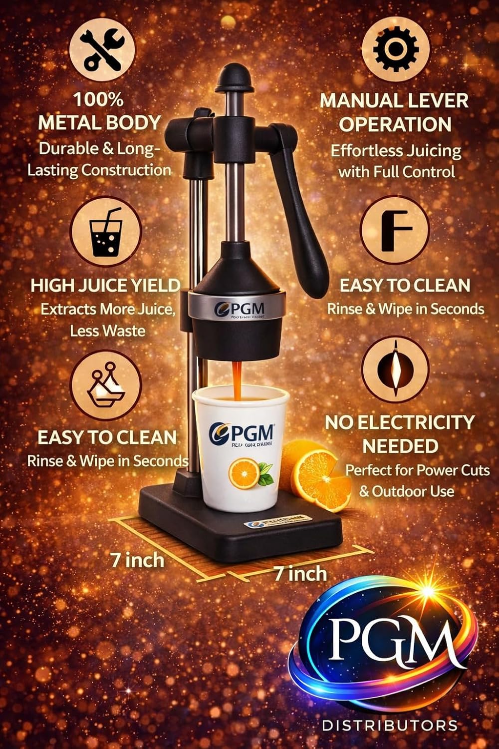 Juice Pro Black Aluminum Hand Press Citrus Juicer, Big, Black, 100% Made in India