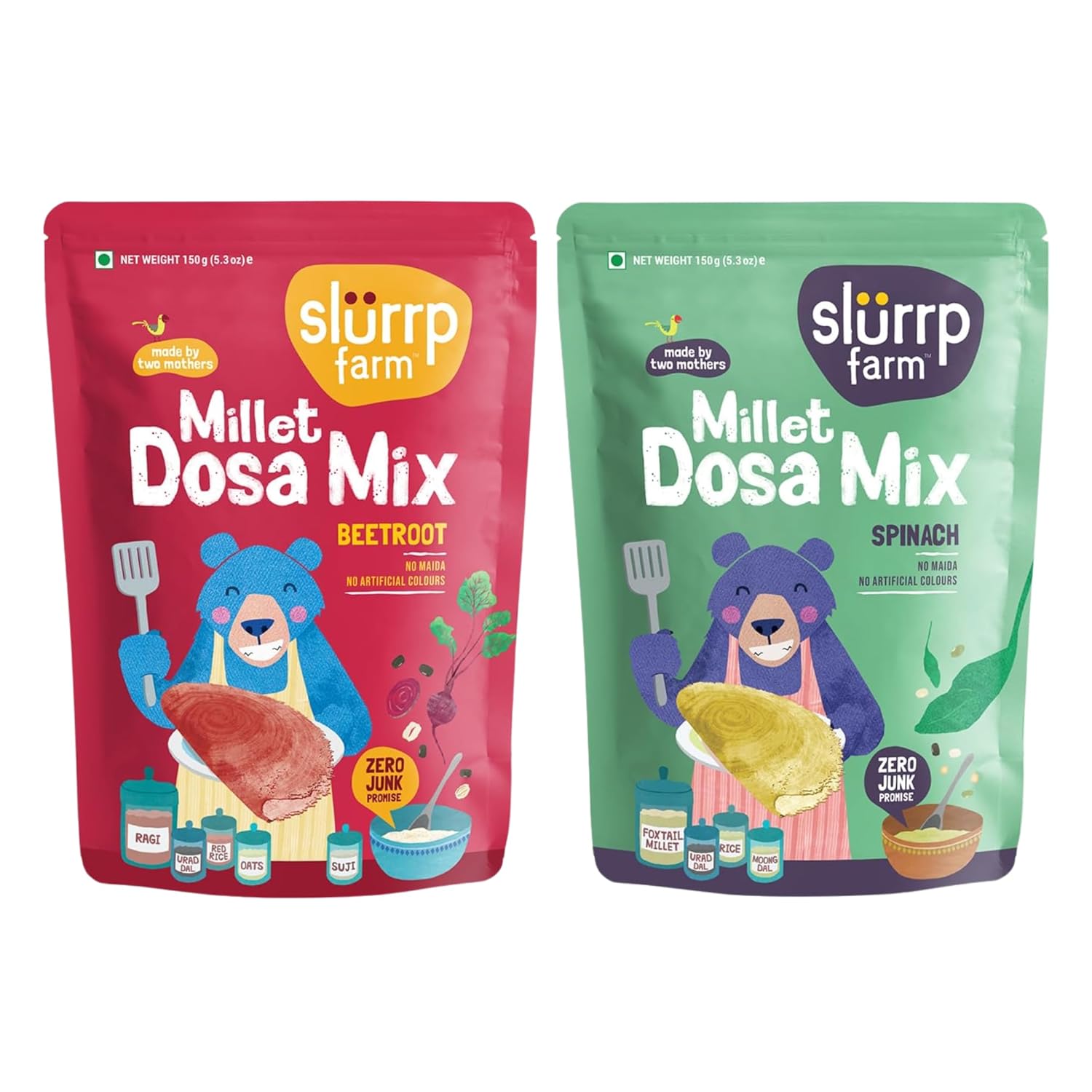 Slurrp Farm Millet Dosa Mix – Beetroot & Spinach | Wholesome Breakfast for Kids & Adults | Zero Maida, No Artificial Colors | Ready to Cook | Clean & Nutritious | 5.29 Oz (Pack of 2)
