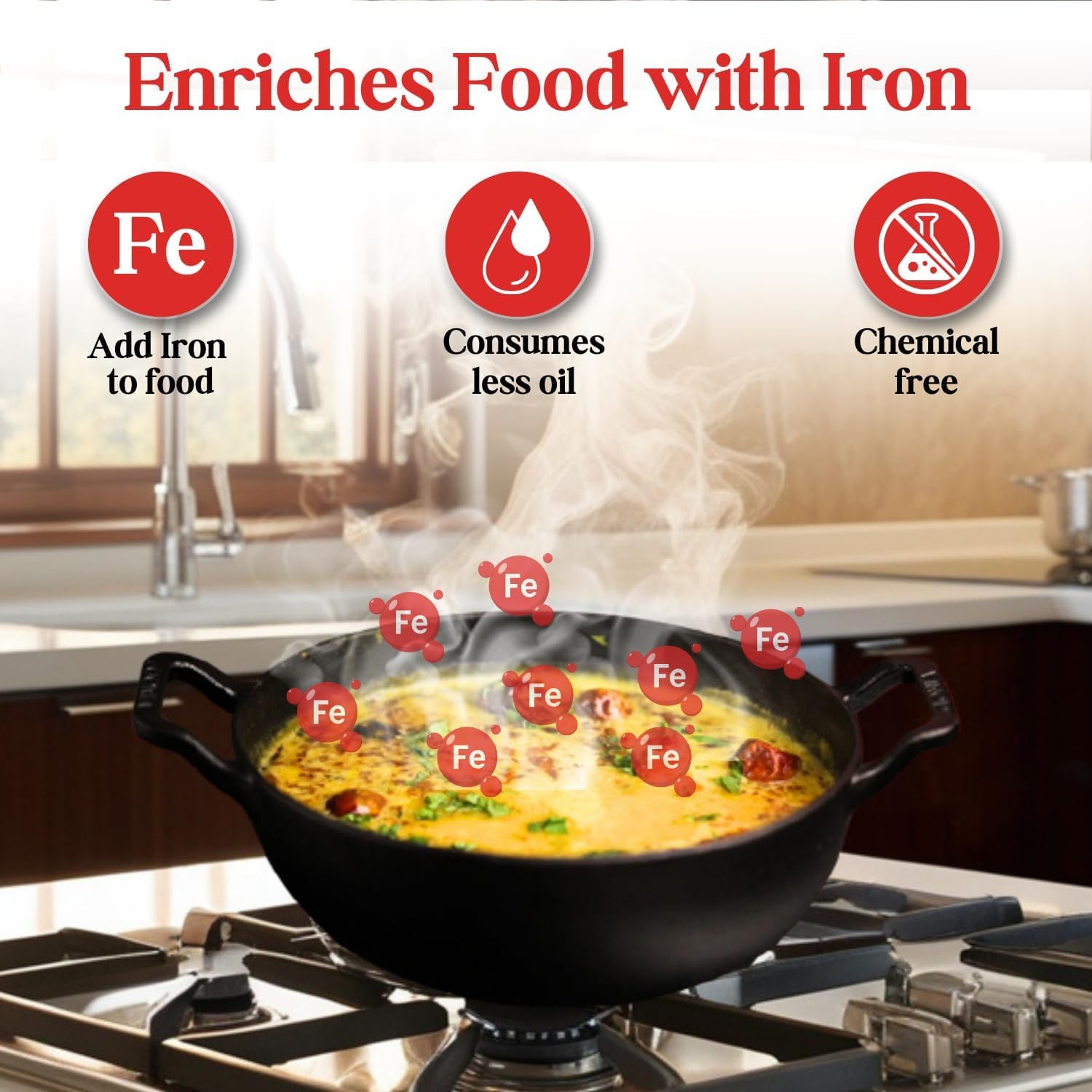 Legacy Pre Seasoned Cast Iron Kadai with Glass Lid, 2.4 liters, 22 cm, Non Stick, 100% Pure, Toxin Free, Safety Sleeve, Rust Proof