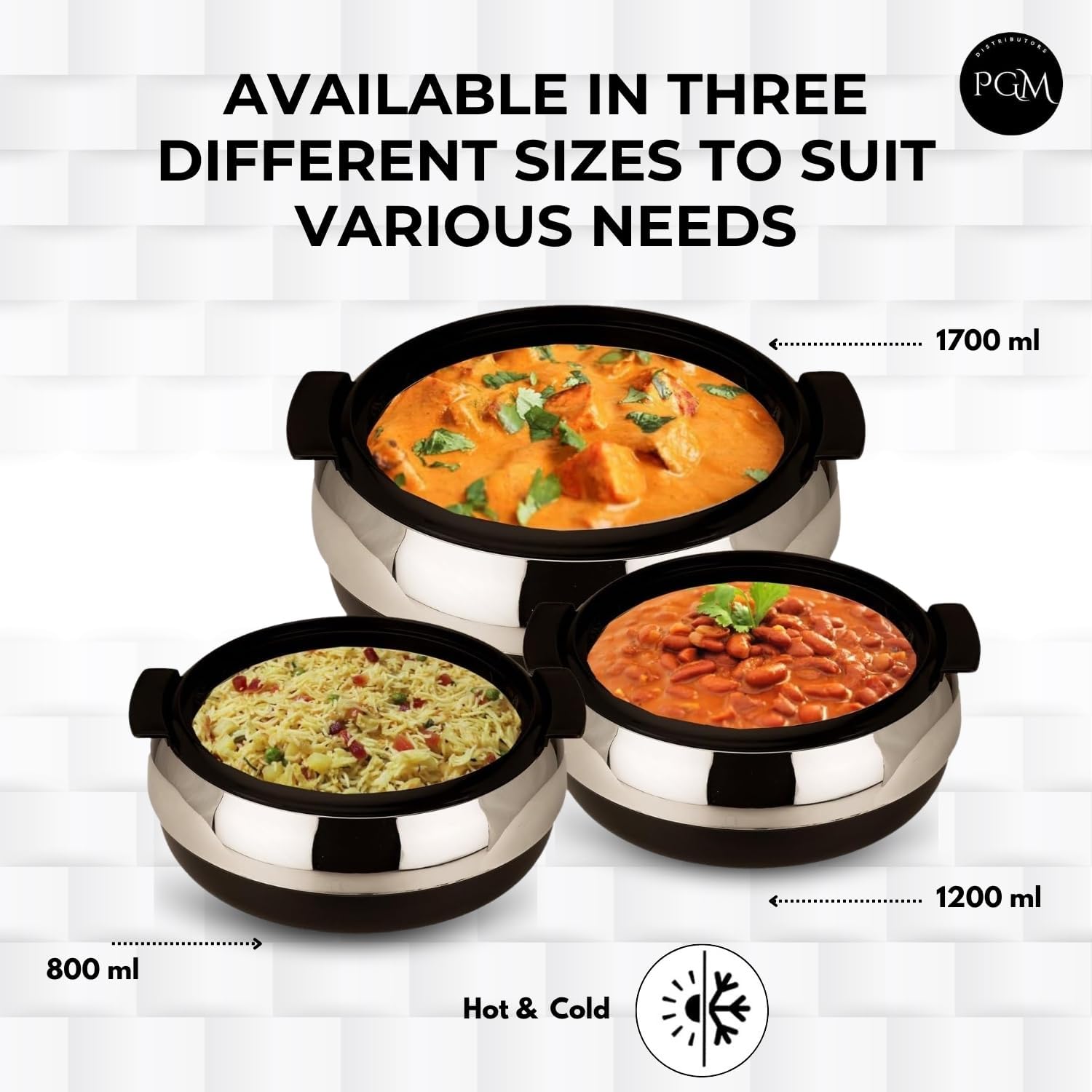 Glasserol Serving Casserole Set, 3 Pieces, Stainless Steel, Glass Lid, 800, 1200, 1700 ml, Black