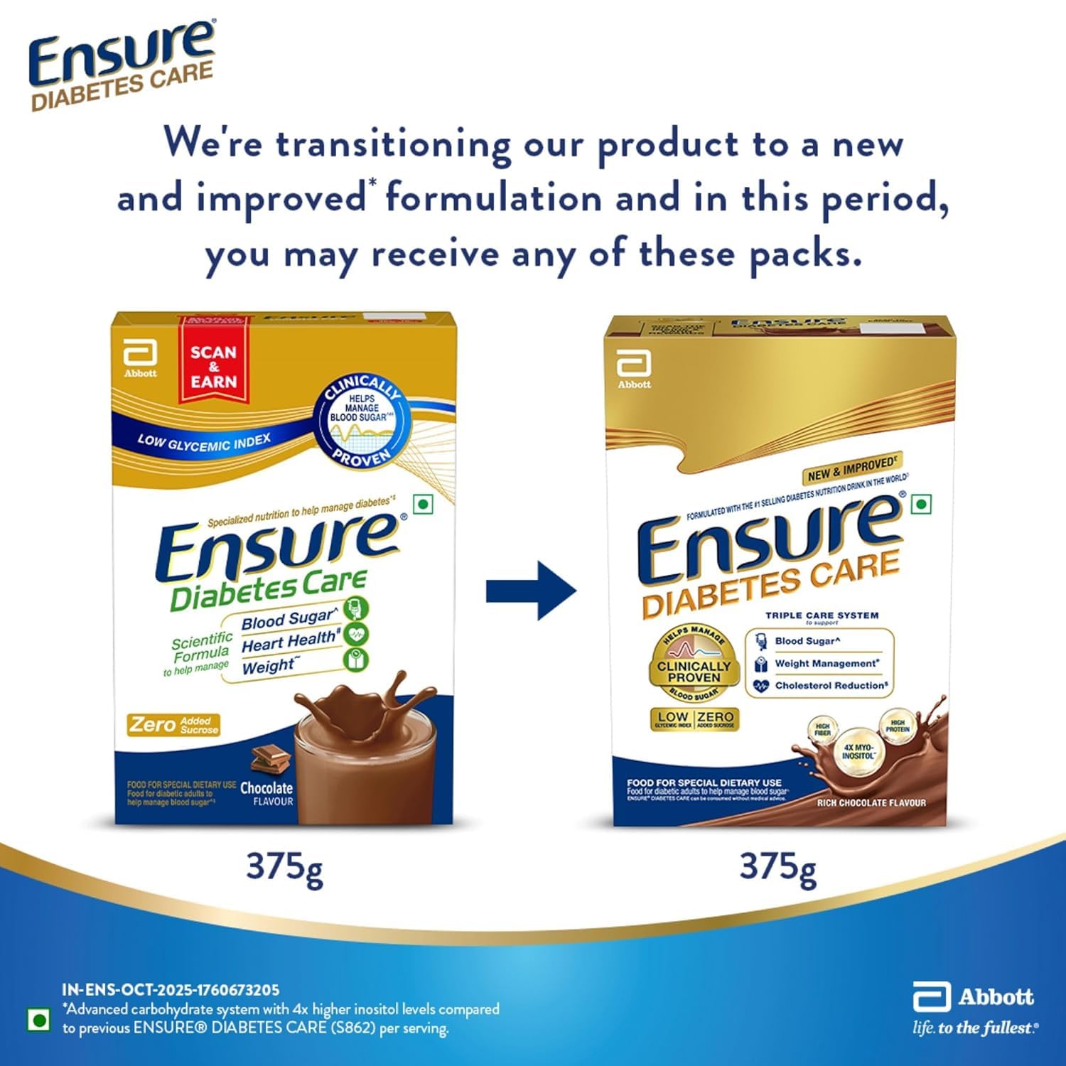 Ensure Diabetes Care Chocolate Nutrition Drink Powder for Blood Sugar Management, High Fiber & Protein, 36 Nutrients, 400g Each Box | Pack of 2
