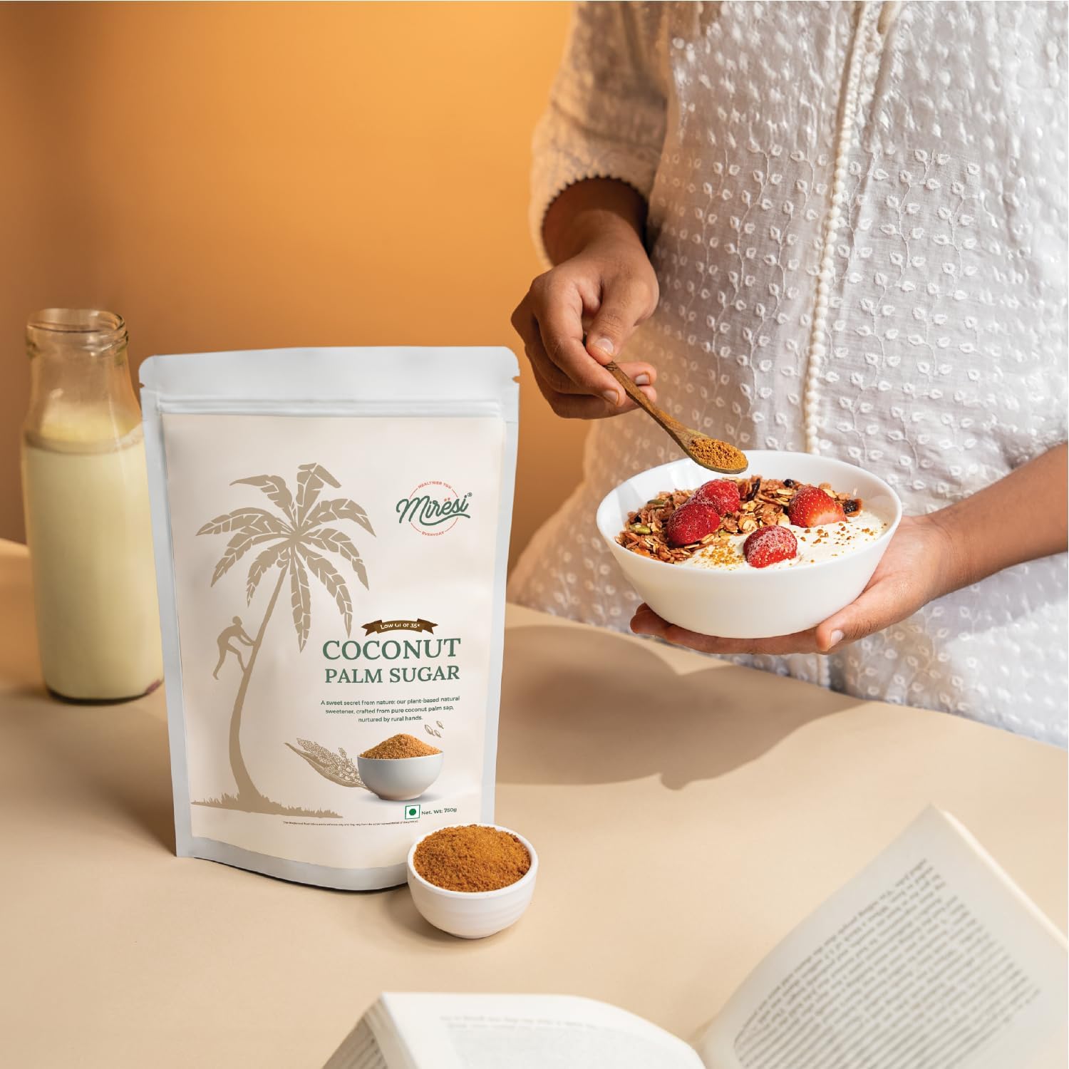 Miresi Organic Coconut Palm Sugar Sachets, Natural Sweetener, No Preservatives, 30 Count, 7g Each Pack of 2