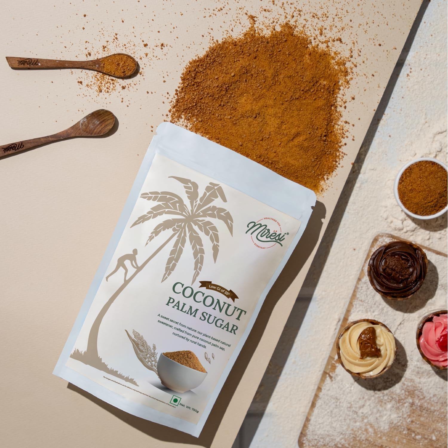Miresi Organic Coconut Palm Sugar Sachets, Natural Sweetener, No Preservatives, 30 Count, 7g Each Pack of 2