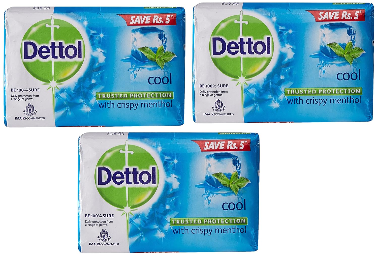 Dettol Cool Antibacterial Bar Soap for Healthy Skin, Refreshing Body Soap with Germ Protection, 125g Each (Pack of 3)