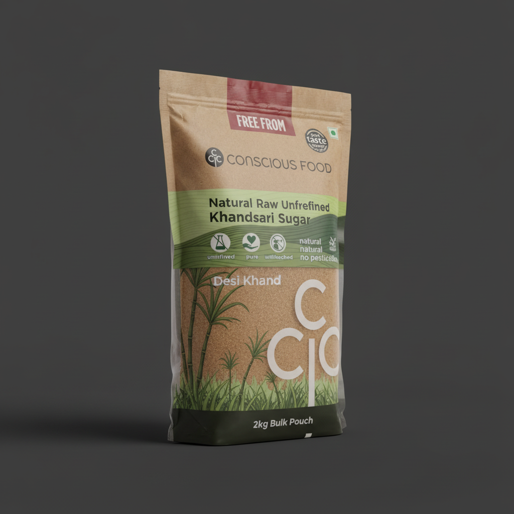 Natural Raw Unrefined Khandsari Sugar, Desi Khand, 2 Kg Bulk Package
